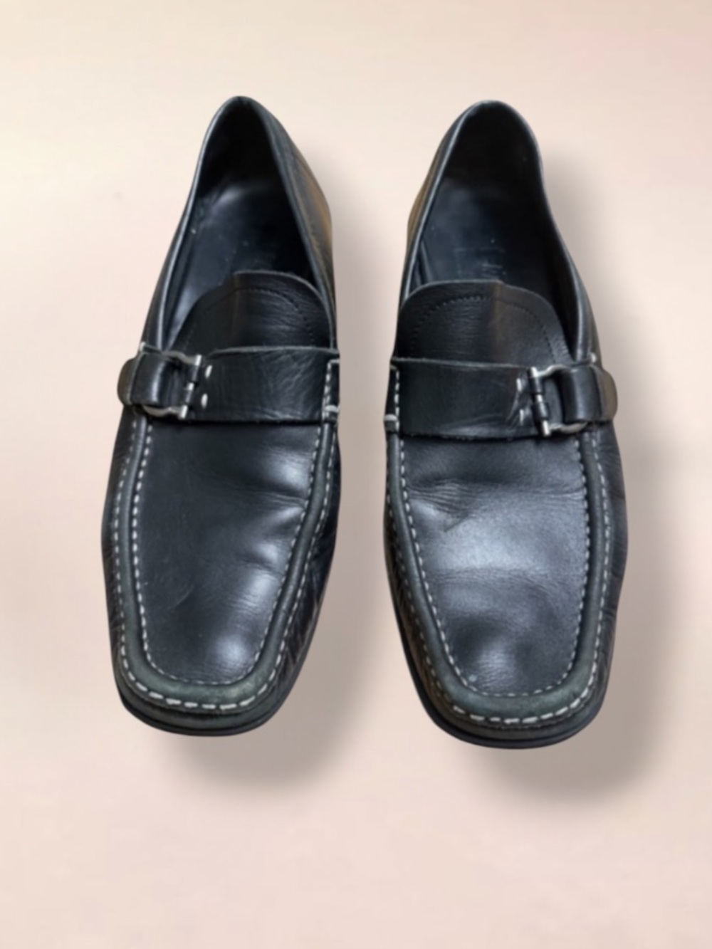 SALVATORE FERRAGAMO Black Leather Driving Mocs Size 9 D